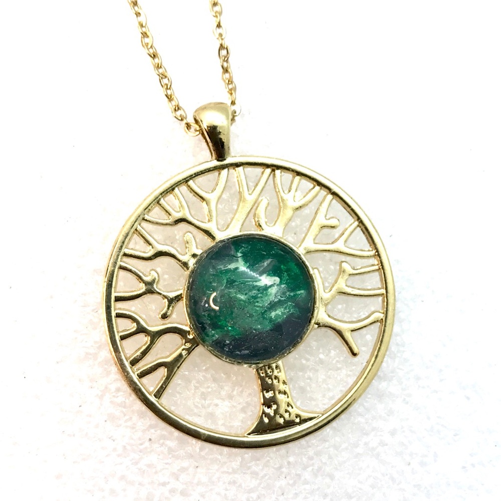 Handmade Tree of life necklace with hand painted glass dome non